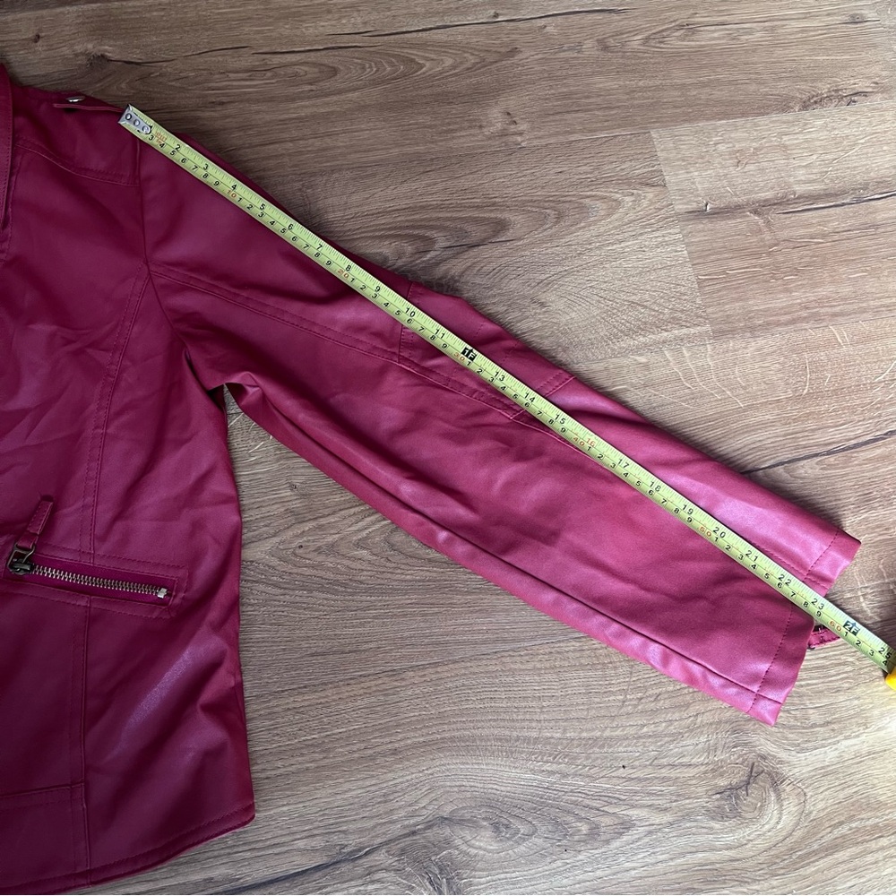 Women's Faux Leather Red Moto Jacket - Picture 5 of 9